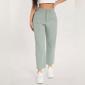 Sage Green Shein Petite Cropped High-Waist Mom Jeans